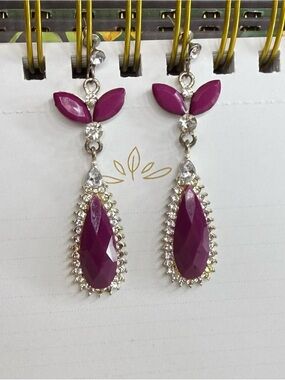Purple Teardrop Crystal Dangle Earrings - Unbranded
